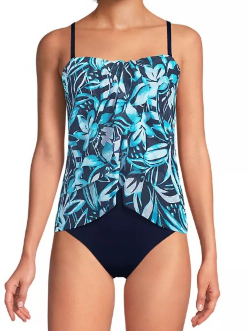 sz 16L Lands' End Chlorine Resistant Mesh Bandeau High Leg Fauxkini One Piece